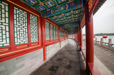 北海公园,走廊,北京,北海湖,过道,窗户,公园,古董,水平画幅,建筑