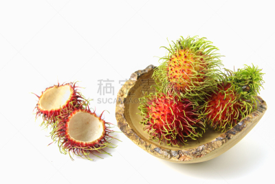红毛丹,分离着色,白色背景,自然,头发,水平画幅,水果,熟的,特写,泰国