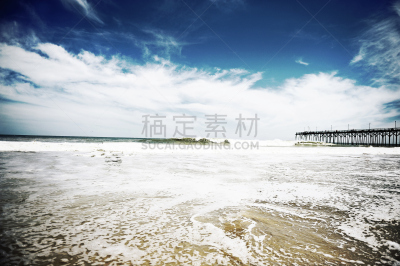 码头,卡罗来纳海滩,北卡罗来纳,水,褐色,美国,水平画幅,沙子,无人,太阳