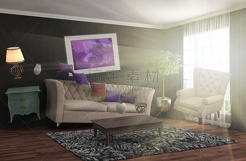 沙发,绘画插图,起居室,三维图形,水平画幅,无人,家具,俄罗斯,现代,两翼昆虫