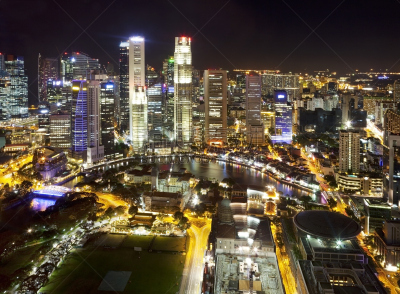 新加坡市,城市天际线,滨海广场,克拉码头,滨海湾 ,水平画幅,新加坡,夜晚,无人,户外