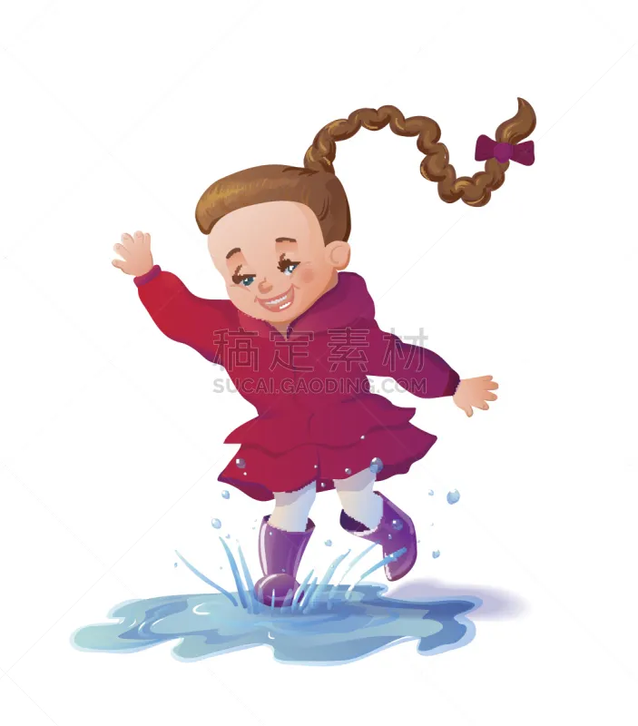 水坑 可爱的 卡通 乐趣 女孩 湿 背景分离 环境 天气 春天图片素材下载 稿定素材