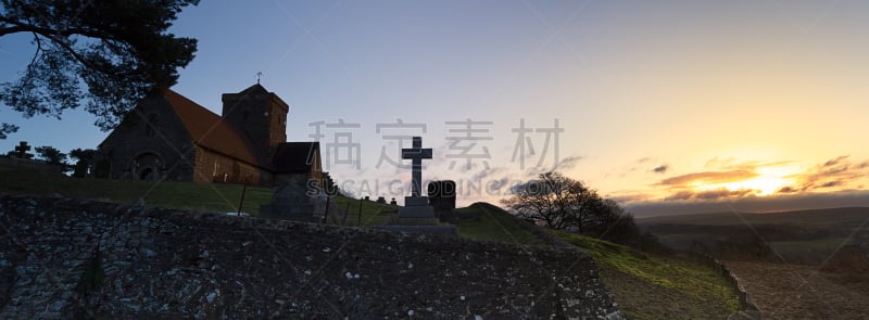 山,黎明,地形,吉尔福德市,水平画幅,无人,十字形,早晨,英格兰