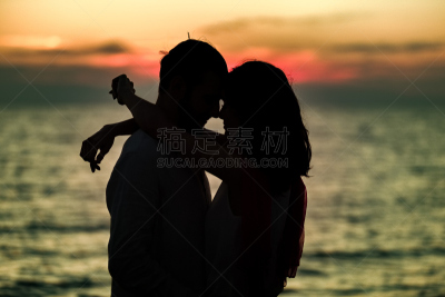 海滩,可爱的,伴侣,爱人海滩,新郎,曙暮光,夏天,男性,亲昵,青年人