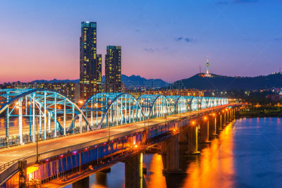 夜晚,首尔,朝鲜半岛,城市天际线,韩国,水平画幅,无人,交通,户外,都市风景