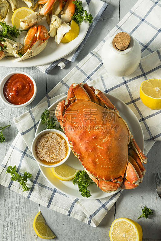 丹金尼斯螃蟹,清新,垂直画幅,煮食,膳食,海产,螃蟹,肉,柠檬,装饰菜