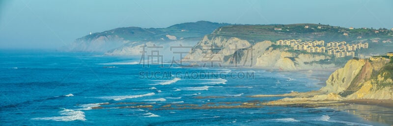 雾,海洋,海岸线,在上面,悬崖,水,天空,水平画幅,云,沙子