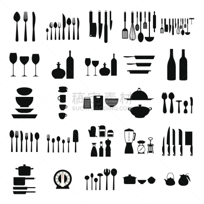 厨房器具,银餐具,波普风,无人,绘画插图,家庭生活,组物体,锅,商业厨房,白色