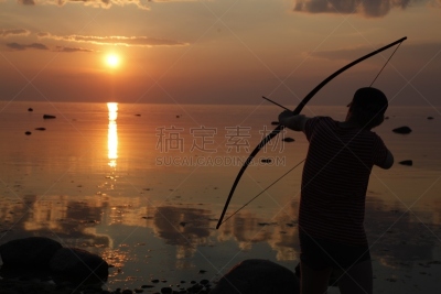 箭术,水,天空,夜晚,夏天,射箭弓,运动,彩色图片,光