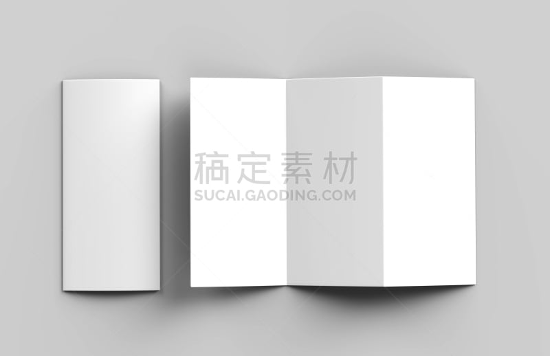 Blank white z fold tri fold brochure for mock up template design. 3d render illustration.