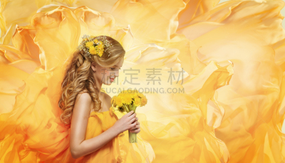 美,花束,儿童,蒲公英,时装模特,女孩,黄色,青少年,彩妆,水平画幅