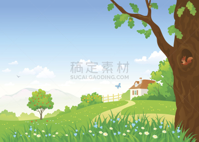 夏天,都市风光,草坪,云,公园,枝繁叶茂,草,风铃草属,动物,园林
