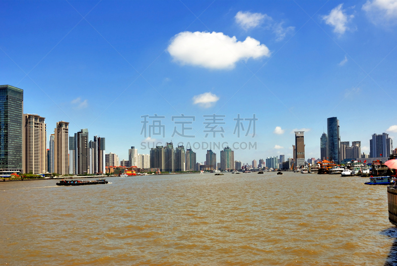 上海,黄浦江,滨水,建筑外部,水平画幅,建筑,无人,蓝色,城市天际线,东亚