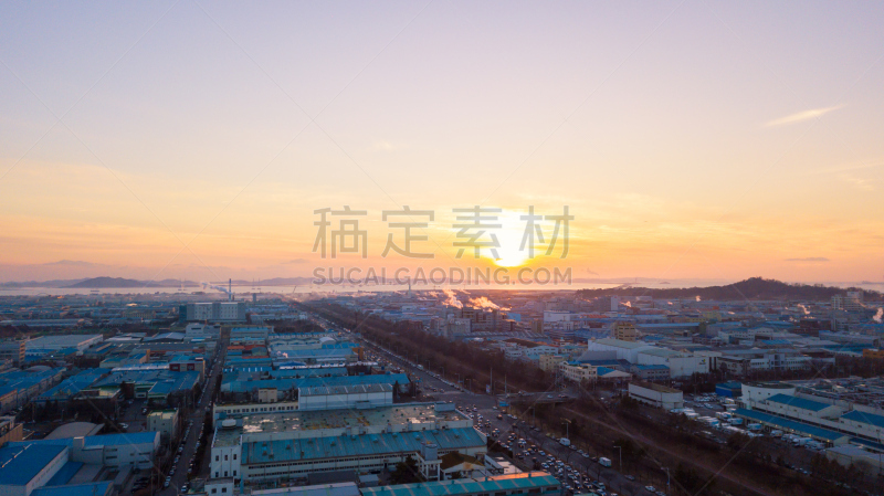 Aerial view Sunset of the industrial park. incheon Seoul,Korea