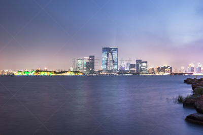 苏州,地形,金鸡湖,水平画幅,夜晚,无人,全景,城市天际线,户外,城市