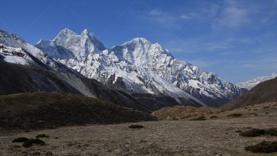 雪山,山脉,甘地嘉峰 ,丹母瑟库峰,冰碛,坤布,天空,水平画幅,雪,无人