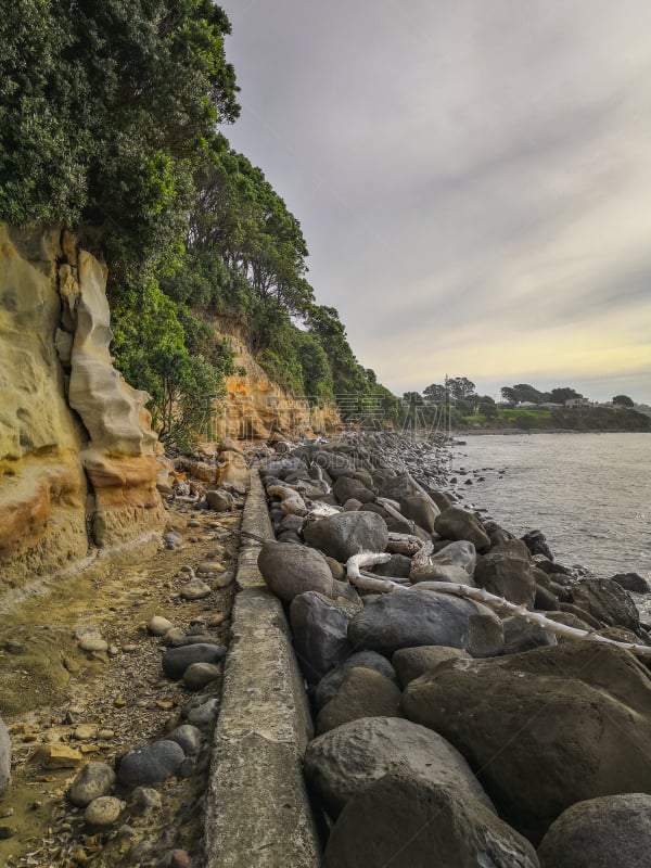 海岸线,新的,普里茅思,垂直画幅,图像,新普利茅斯,新西兰北岛,新西兰,无人,岩石