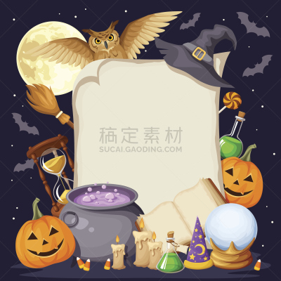 背景,符号,矢量,数字10,巫术,男巫,大锅炉,猫头鹰,巫婆帽