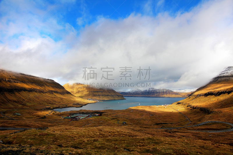 自然,法罗群岛,水,天空,水平画幅,瀑布,无人,古老的,大西洋,夏天