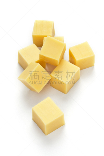 奶酪,立方体,立方体形状,切达干酪,切片食物,部分,白色背景,正上方视角,奶制品,横截面