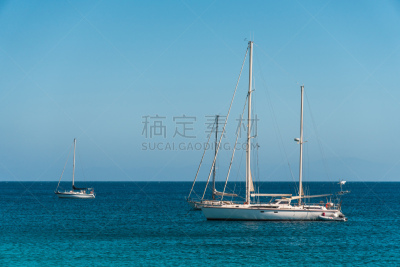 游艇,海洋,天空,风,水平画幅,高视角,夏天,户外,白人,希腊