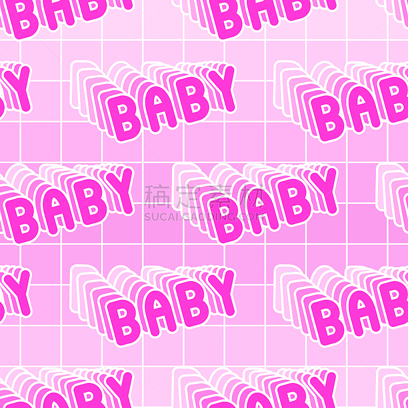 Seamless pattern with “Baby” patches. Vector wallpaper. Girly, feminine background.