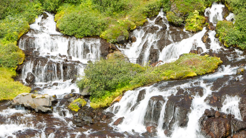 瀑布,hraunfossar,冰岛国,水,褐色,沟壑,水平画幅,夏天,户外,河流