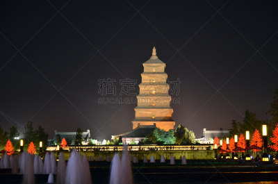 西安,方形画幅,大雁塔,陕西省,水平画幅,建筑,无人,建筑外部,户外,建筑结构