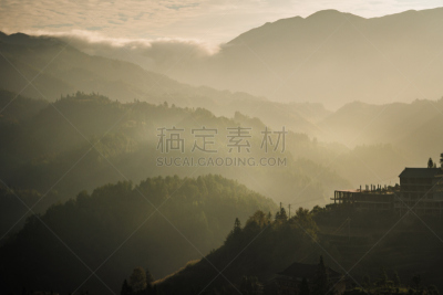 龙脊梯田,稻,梯田,美,水平画幅,山,无人,户外,水稻梯田,云景