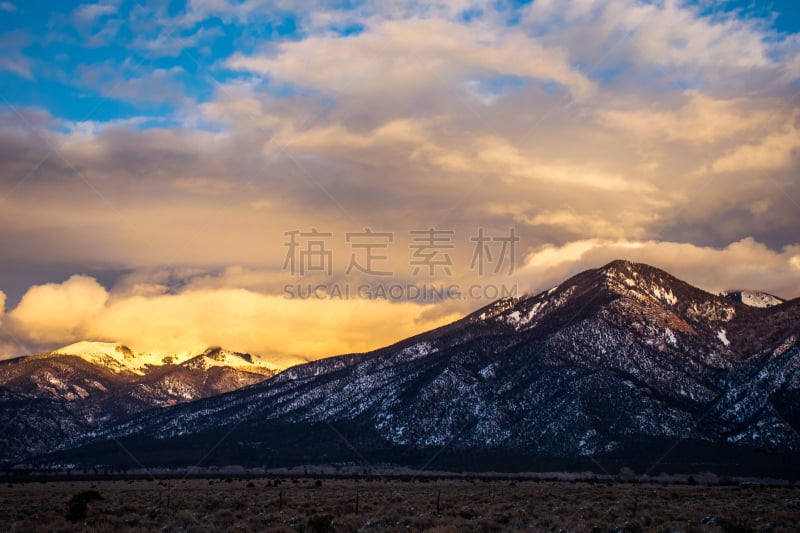 陶斯,自然,地形,山脉,新墨西哥,天空,水平画幅,无人,印第安人保留地桃斯,户外