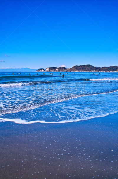 富士山,海岸线,相模湾,镰仓市,垂直画幅,雪,东亚,户外,海浪,海滩