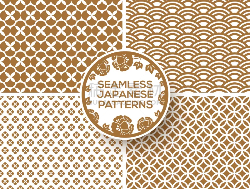 日本 黄金 式样 青海波 和服 波纹 中国 设计元素 花纹 樱桃图片素材下载 稿定素材