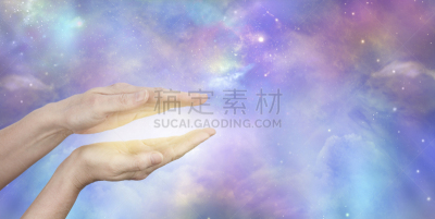 背景,太空,能源,健康保健工作人员,女性,手,萨满,多色的,概念