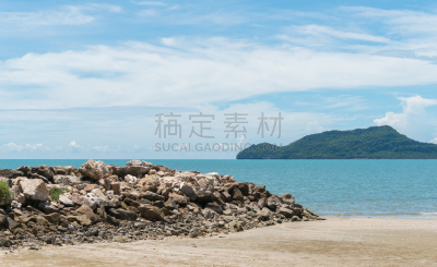 泰国,海滩,岩石,巴蜀,堆,石头,特写,水,天空,水平画幅