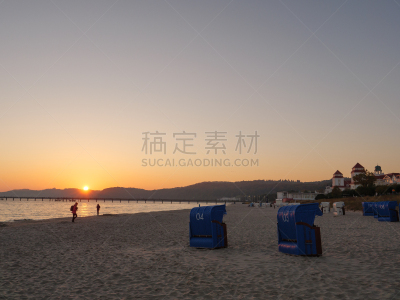 波罗的海,宾茨,海滩,图像,无人,散步道,岩石,户外,德国,水平画幅