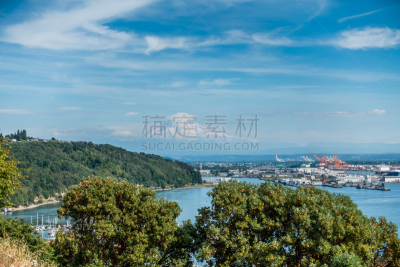 海港,雷尼尔雪山,多云,五只动物,水,水平画幅,地形,无人,户外,海洋