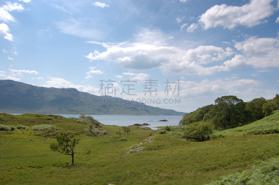 莫拉湖,水,天空,水平画幅,山,无人,苏格兰,夏天,户外,湖