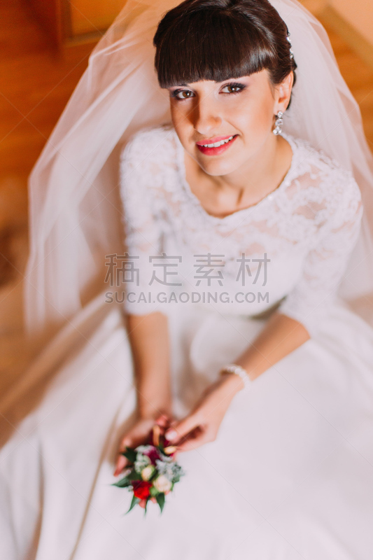 新娘,婚礼,等,白色长裙,襟花,新婚夫妇,垂直画幅,美,美人