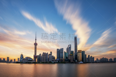 外滩,黎明,上海,自然美,黄浦区,陆家嘴,著名自然景观,办公室,水,天空