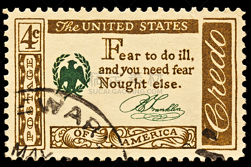 邮件,本杰明富兰克林,布告,邮戳,谚语,图像,复古风格,美国,1960年-1969年
