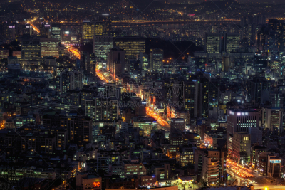 夜晚,汉江,江南区,首尔,水平画幅,交通,户外,都市风景,名声,著名景点