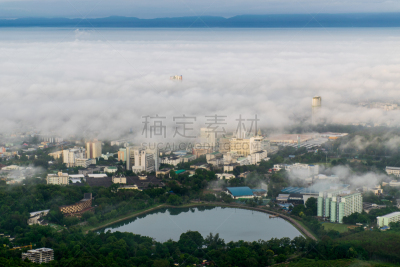 城市,在雾中,宋卡府,照明设备,泰国,云,背景,天空,夜晚,白色