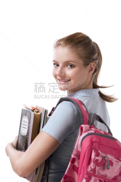 笔记本,背包,白色人种,大学生,垂直画幅,青少年,留白,青春期,t恤,美人