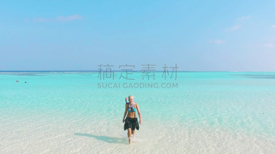 马尔代夫,水,湿,浅的,女人,全身像,热浪,游泳护目镜,气氛,欣喜若狂