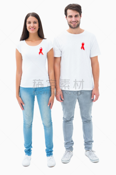青年伴侣,美女,艾滋病警示丝带,衣服,艾滋病病毒,t恤,世界艾滋病日,背心,白人,两个人