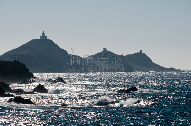 赤血岛,科西嘉,水,水平画幅,无人,蓝色,户外,海洋,波浪,海浪