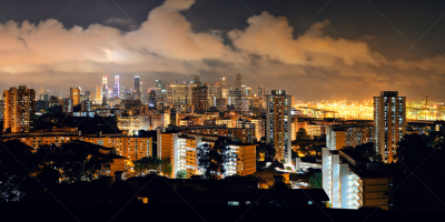 新加坡,城市天际线,水平画幅,建筑,夜晚,无人,全景,黄昏,户外,滨海湾