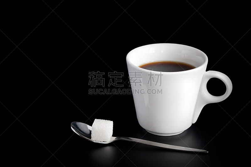 咖啡杯,水平画幅,无人,浓咖啡,方糖,背景分离,饮料,咖啡,黑色,黑色背景