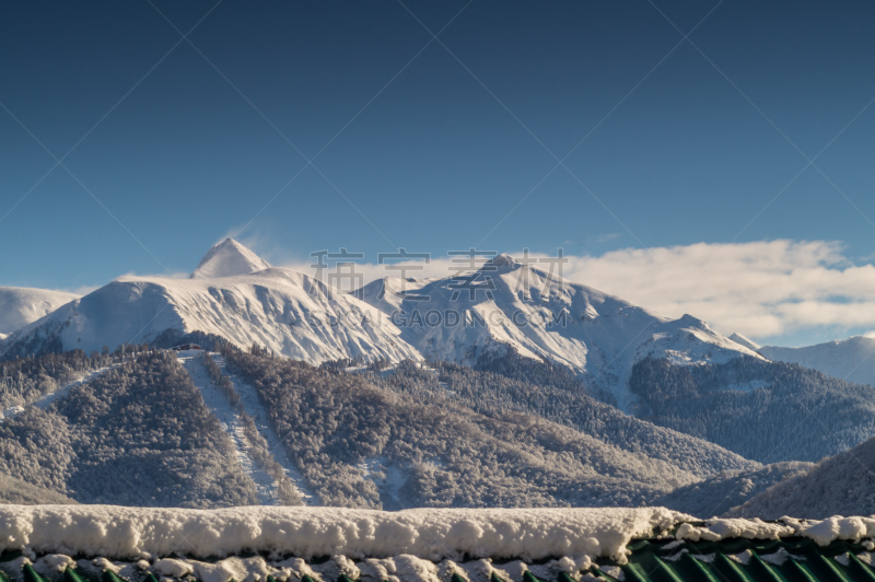 俄罗斯,山,索契,红波利亚纳,滑雪场,全景,电缆,天空,度假胜地,休闲活动