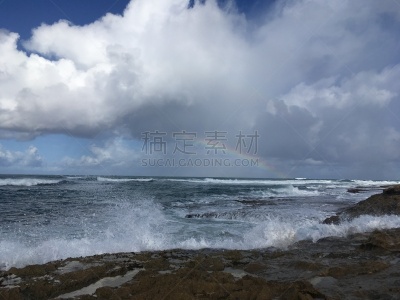 考艾岛,颇里希而海滩,雨,夏威夷大岛,冬天,太平洋岛屿,野生动物,云,火山岩,彩虹